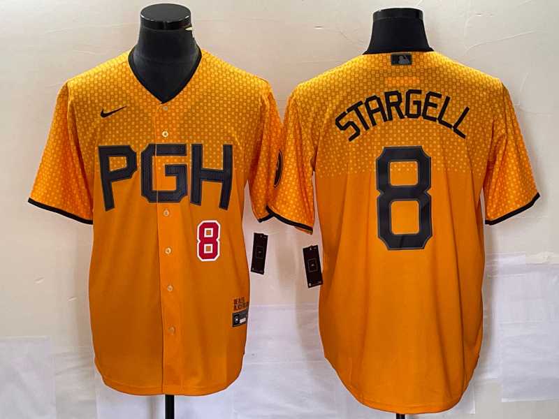 Mens Pittsburgh Pirates #8 Willie Stargell Number Gold 2023 City Connect Stitched Jersey